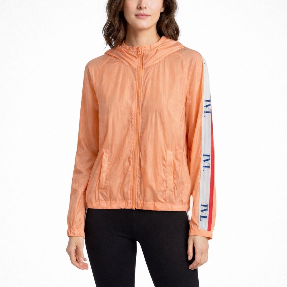 IVL‎ Hooded Windbreaker Jacket Women’s Size 12 Peach Athleisure Gym Lightweight